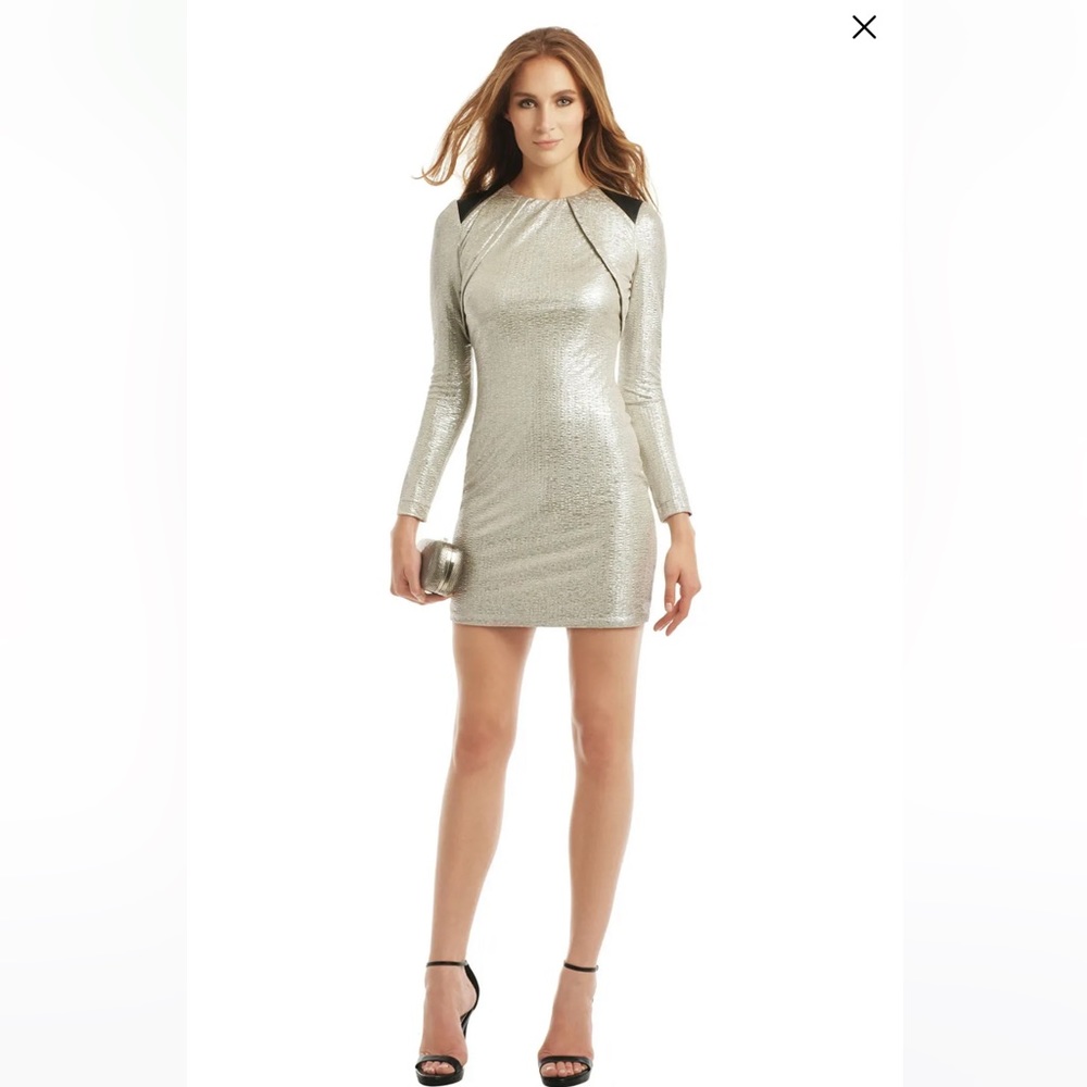 Cut 25 Silver metallic dress with black leather shoulder detail